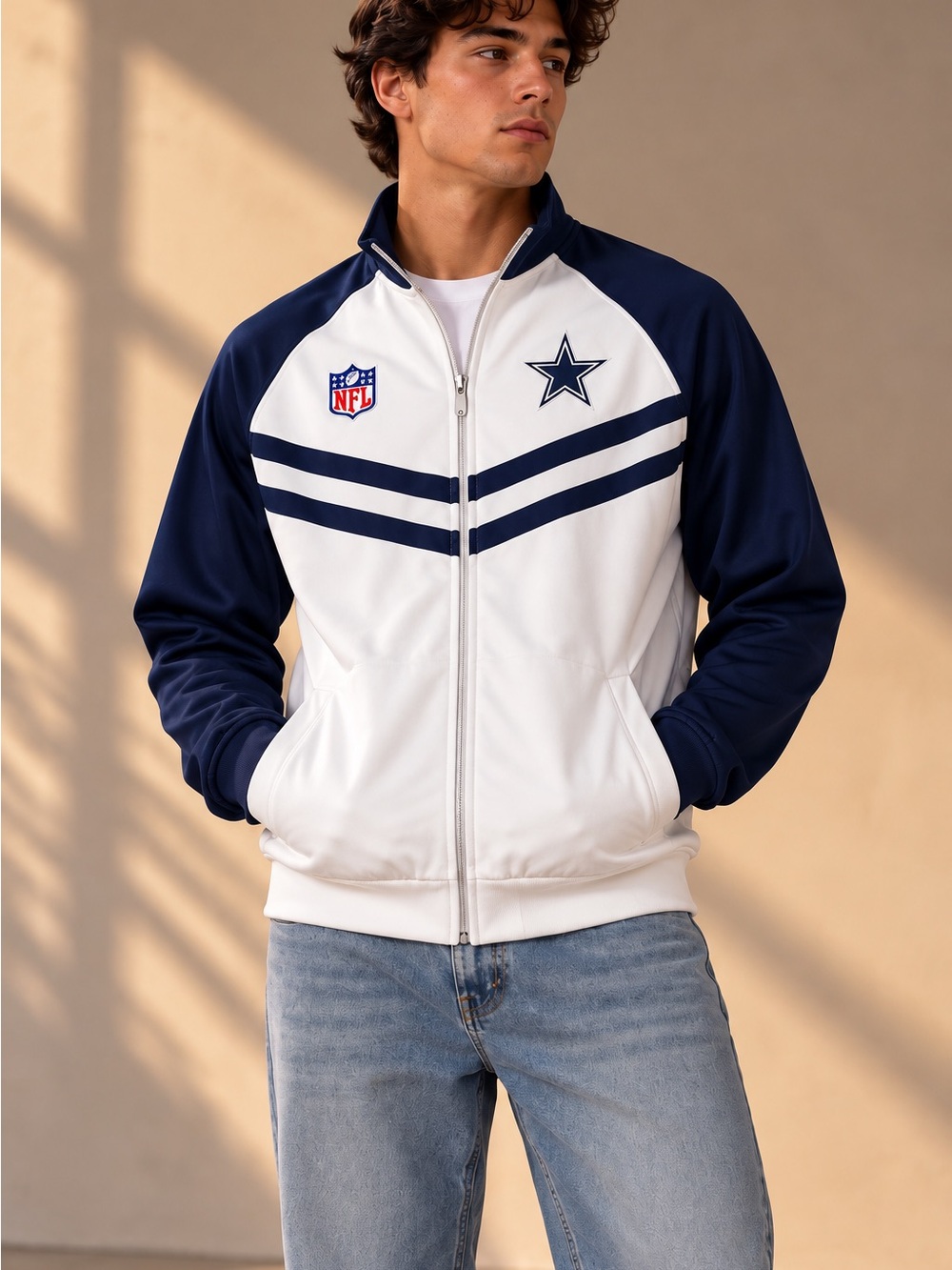 Vintage Reebok Dallas Cowboys NFL Full Zip Track Jacket Men’s Medium Navy White